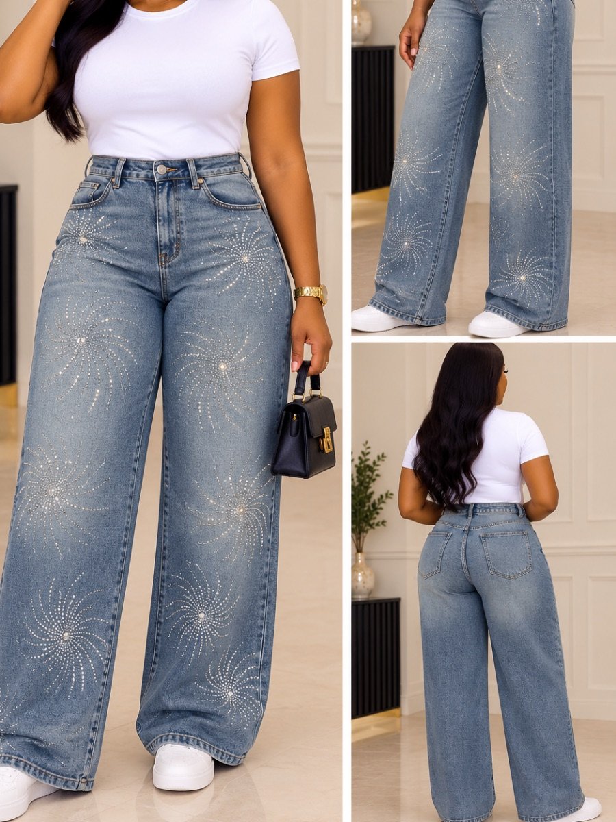 Starburst Rhinestone Wide-Leg Jeans UK SIZE 6/8