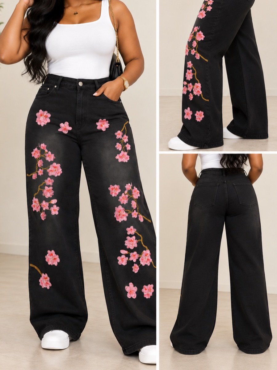 🌸 Blossom Grace Tall Wide-Leg Jeans