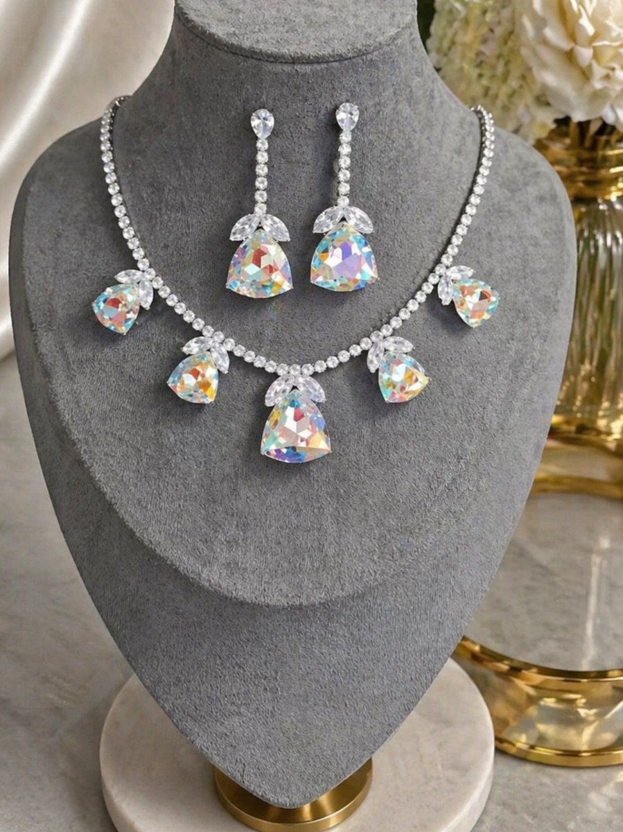 Aurora Crystal Teardrop Necklace & Earrings Set