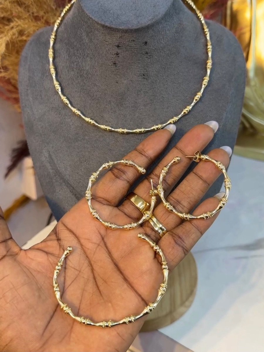 Luxe Textured Gold Hoop & Necklace Set