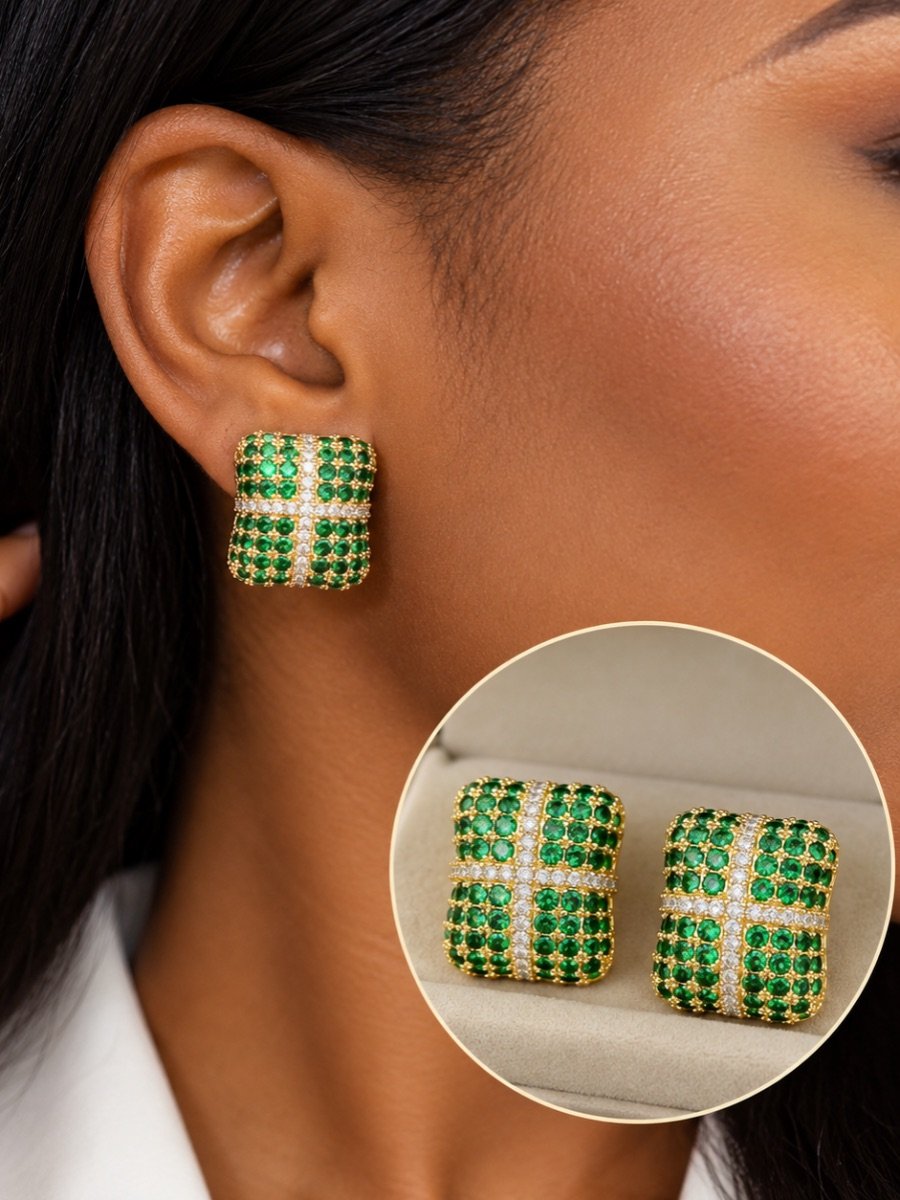 💚 Emerald Luxe Pillow Stud Earrings