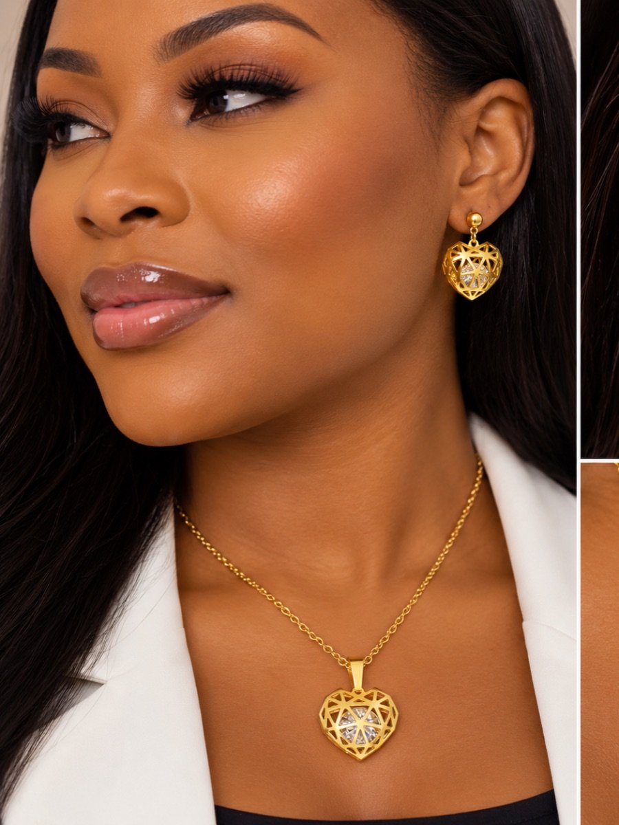 18K Gold Plated Heart Radiance Jewellery Set