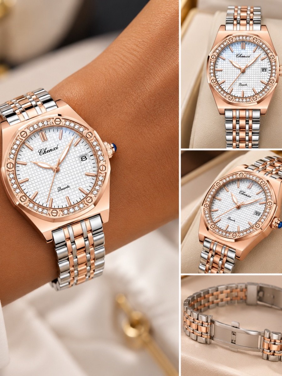 Luxury Two-Tone Crystal Quartz Watch