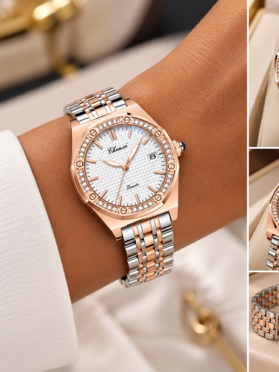 Luxury Two-Tone Crystal Quartz Watch