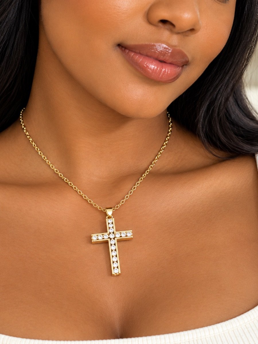 925 Silver-Plated Cross Zircon Pendant Necklace
