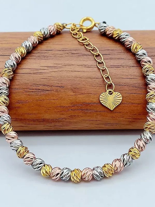 Gold-Plated Tri-Tone Twist Bead Brace