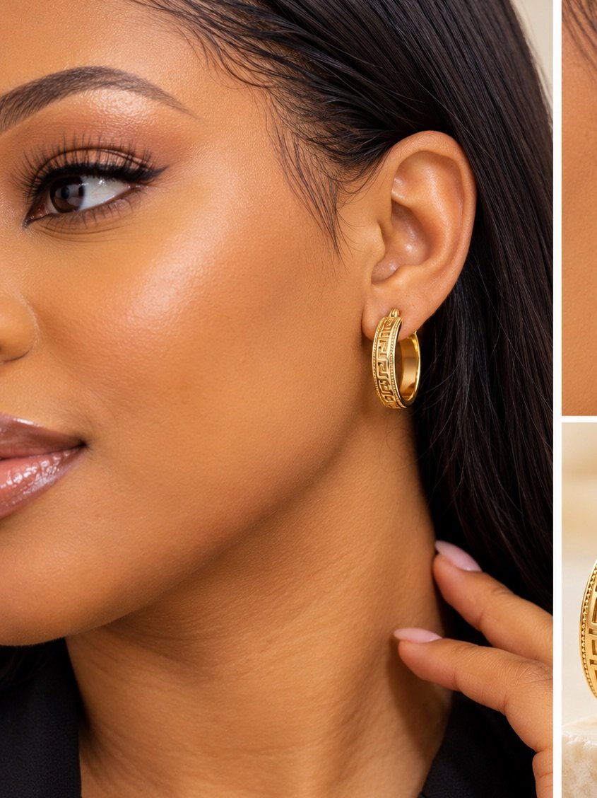 DSF Greek Key Luxe Gold-Plated Hoops