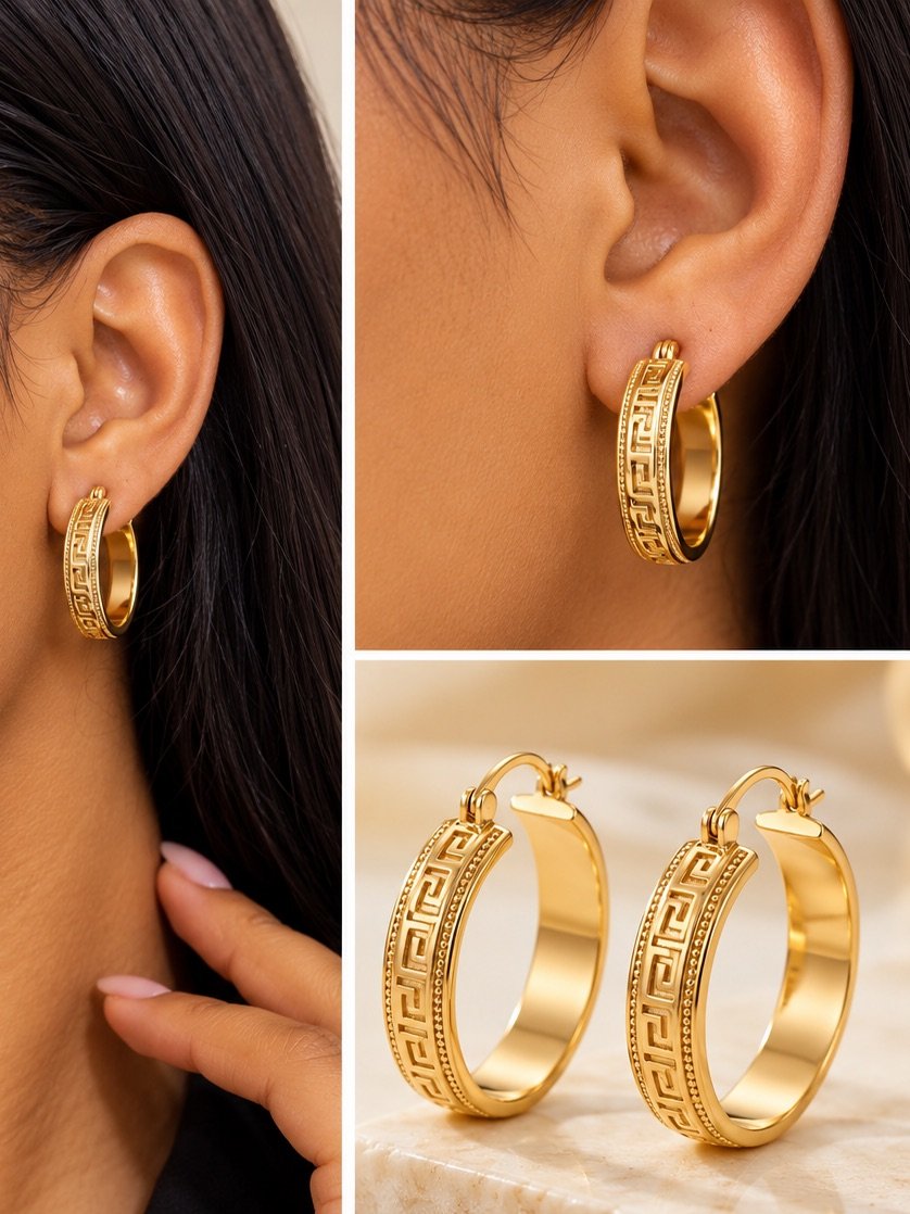 DSF Greek Key Luxe Gold-Plated Hoops