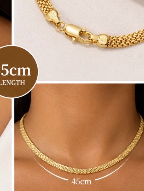 DSF Italian Gold-Plated Mesh Chain Necklace 45cm