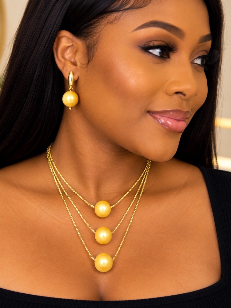 Gold Plated Golden Pearl Layered Jewellery Set