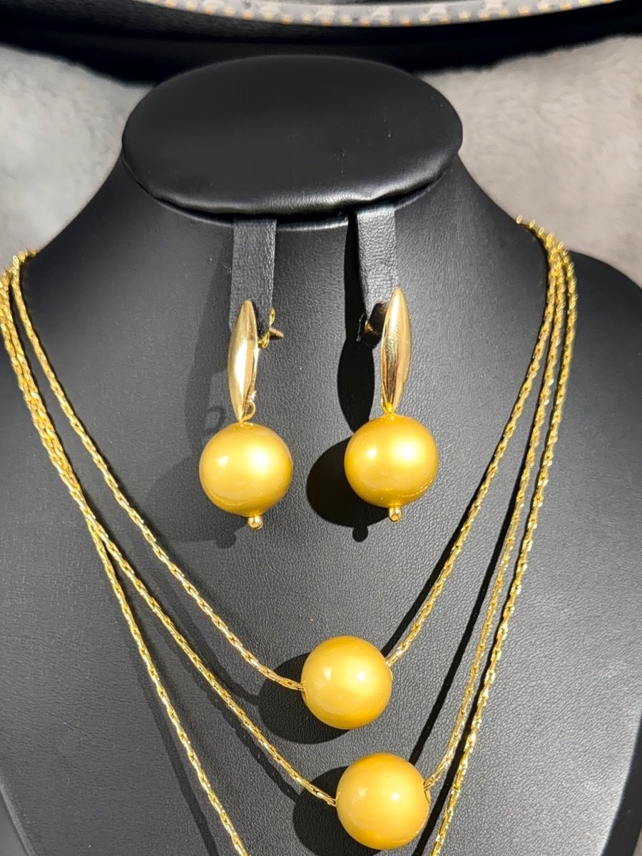 Gold Plated Golden Pearl Layered Jewellery Set