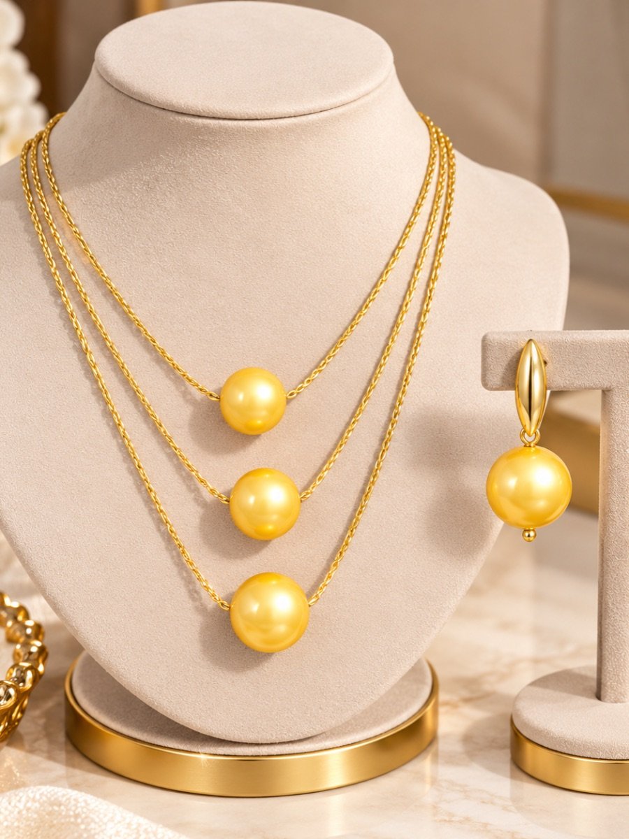 Gold Plated Golden Pearl Layered Jewellery Set