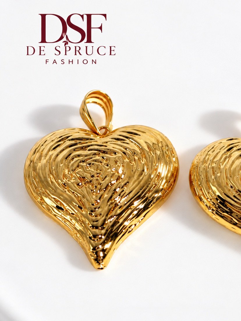 18K Gold Plated Textured Heart Pendant 