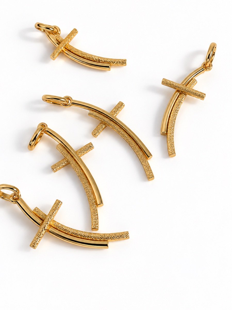 18K Gold Plated Cross Curve Pendant 