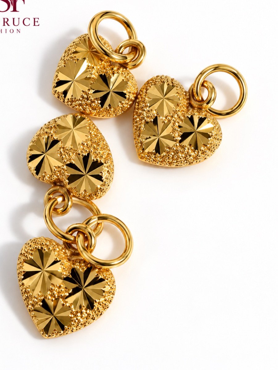 18K Gold Plated Triple Sunburst Heart Pendant 