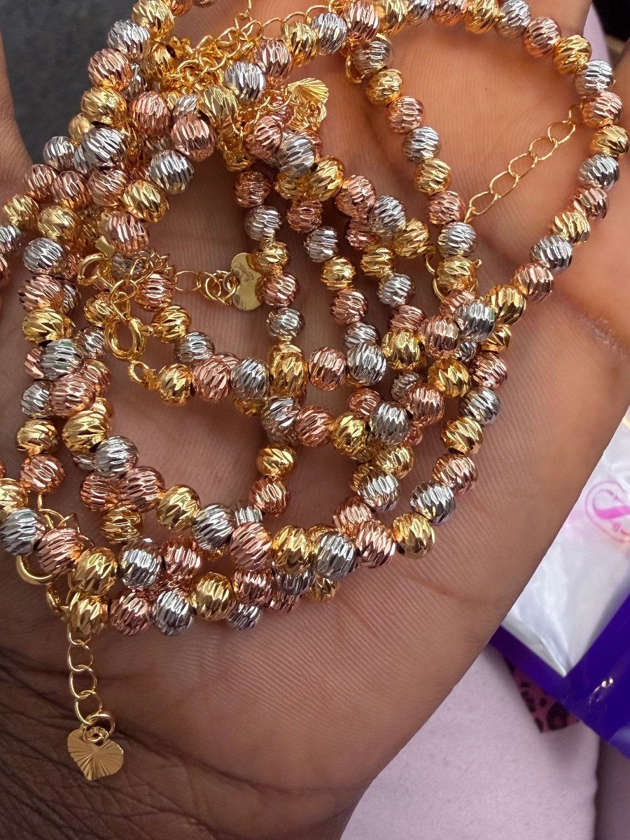 Gold-Plated Tri-Tone Twist Bead Brace
