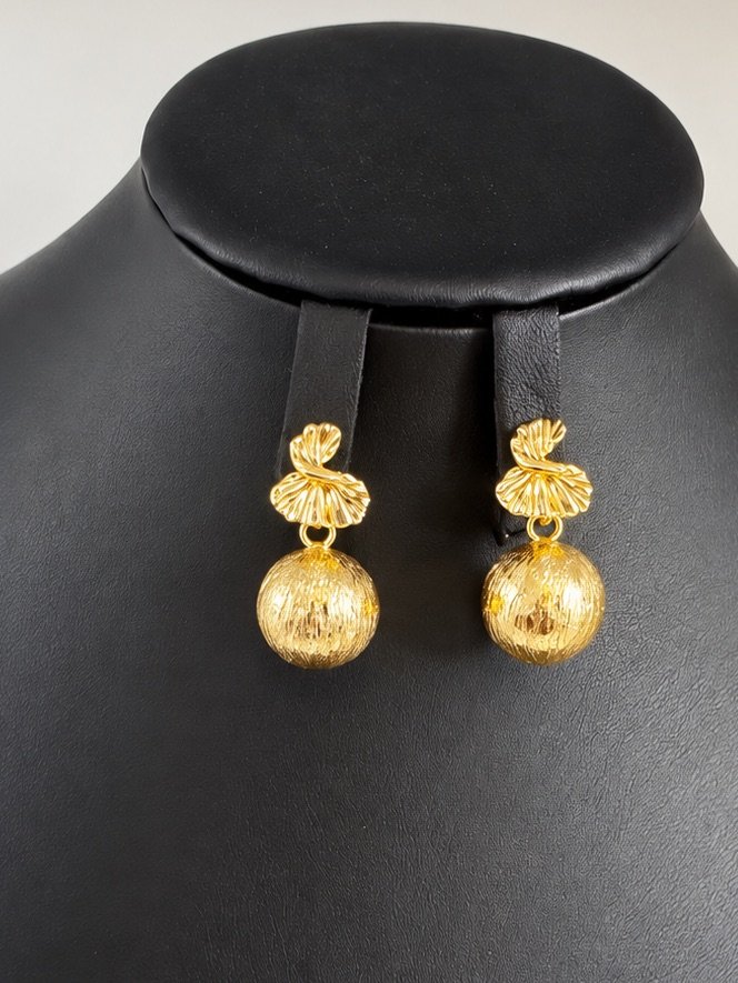Gold Plated Shell & Textured Ball Drop Earrings
